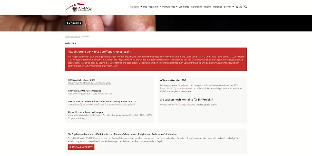 View of the existing project: KIRAS: website, research map and data integration