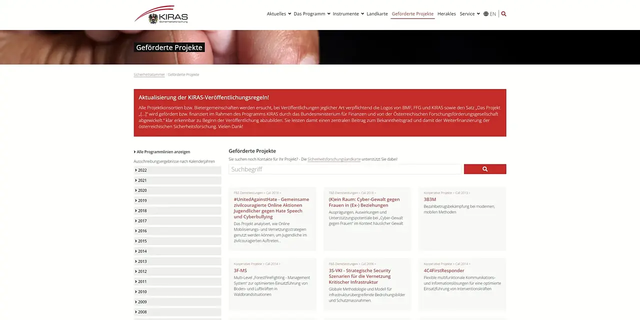 View of the existing project: KIRAS: website, research map and data integration