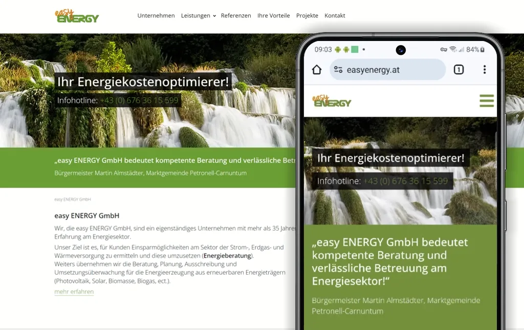 View of the existing project: Easyenergy: a company website with TYPO3