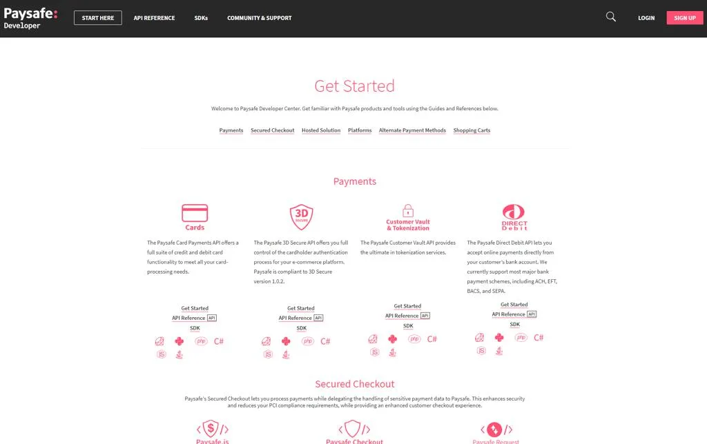 View of the existing project: Paysafe Developer Center: aligning the design with the brand