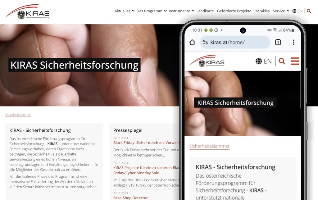 View of the existing project: KIRAS: website, research map and data integration