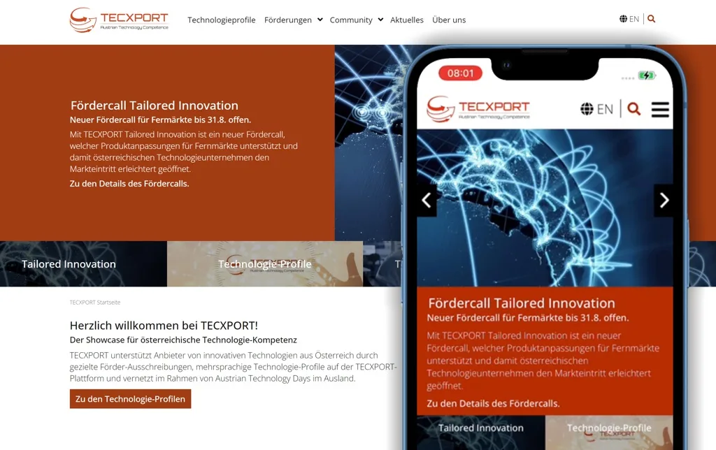 View of the existing project: TECXPORT: a central gateway for technology exports